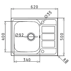 Zlewozmywak Pyramis ATHENA 1B1D 62X50 GŁADKI 100187601